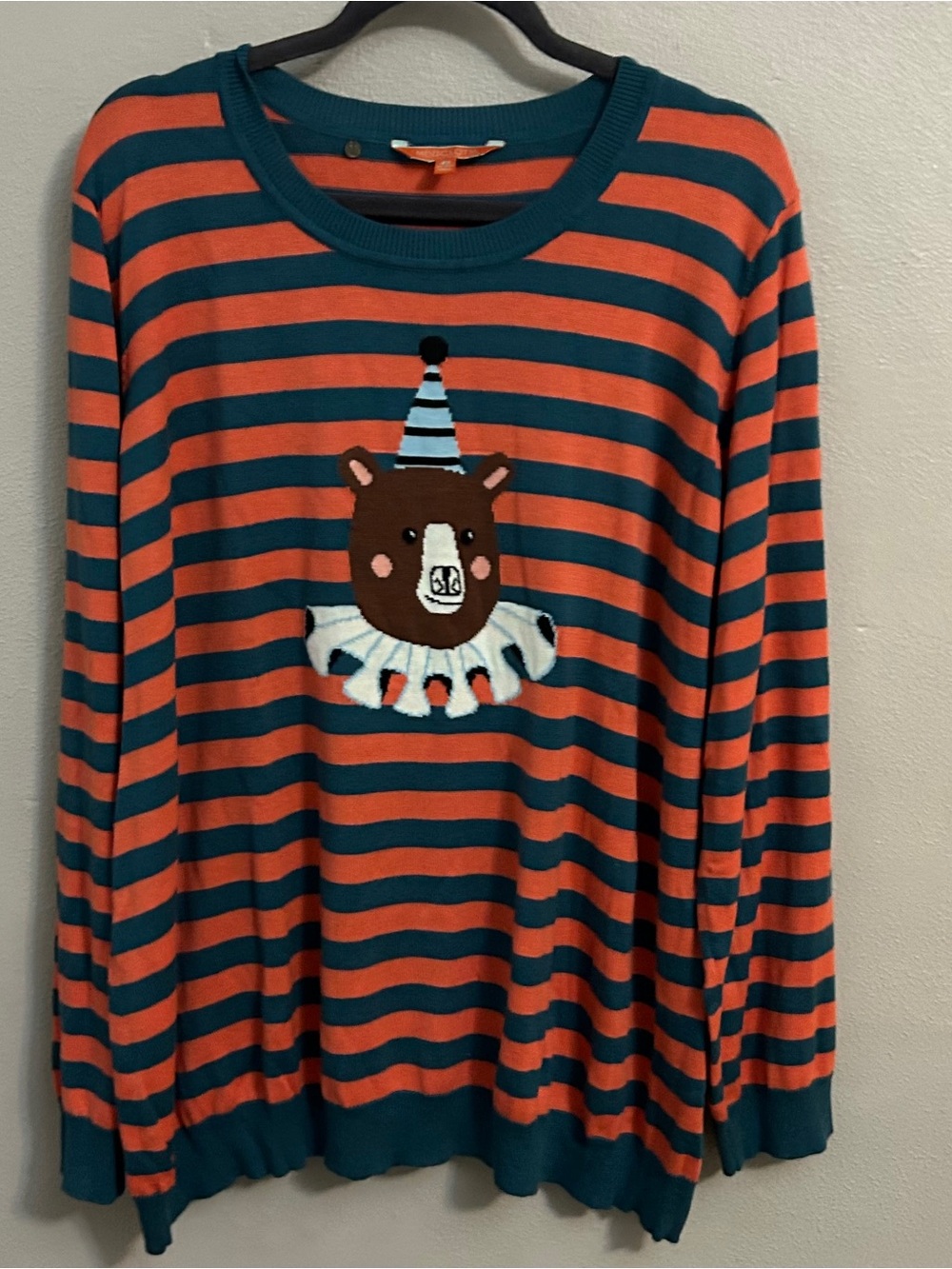 Modcloth circus appliqué striped Bear Crewneck Sweater